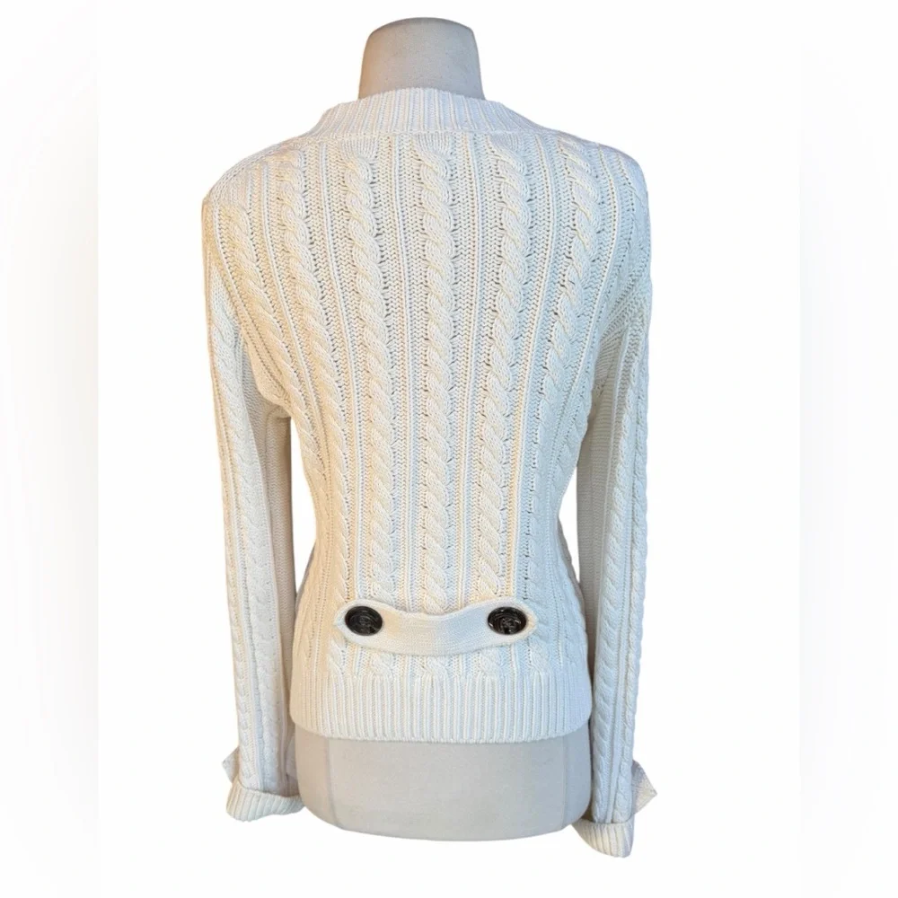 Late 1990s/Y2K Banana Republic Off White Cotton/Wool Blend Chunky Cable Knit But